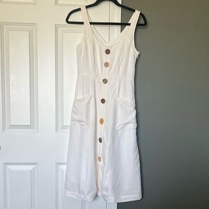 Anthropologie Antigua White Button Front Midi Dress Size 2 Sleeveless Summer